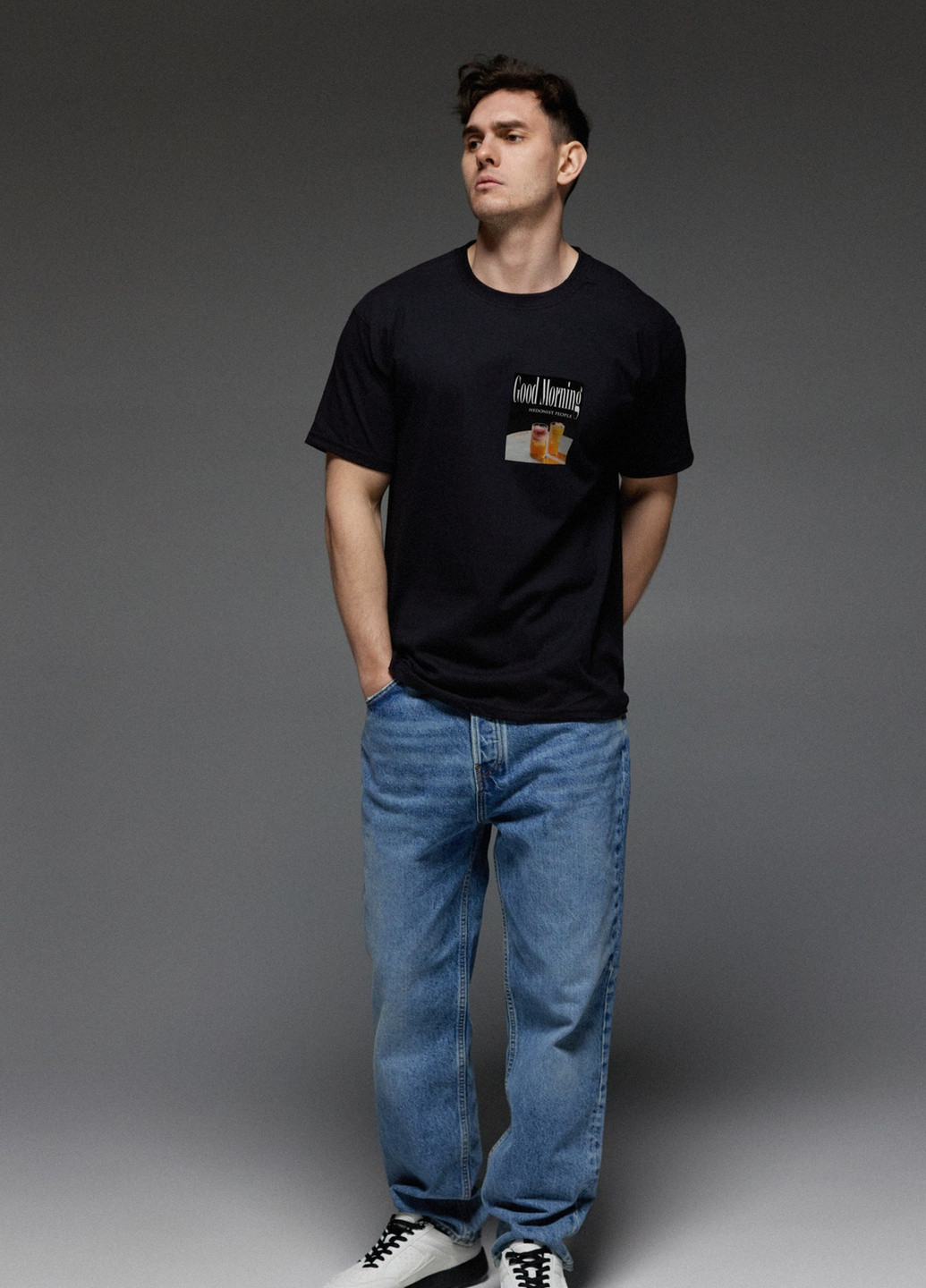 Черная футболка мужская черная "good morning hedonist people" Aspirine