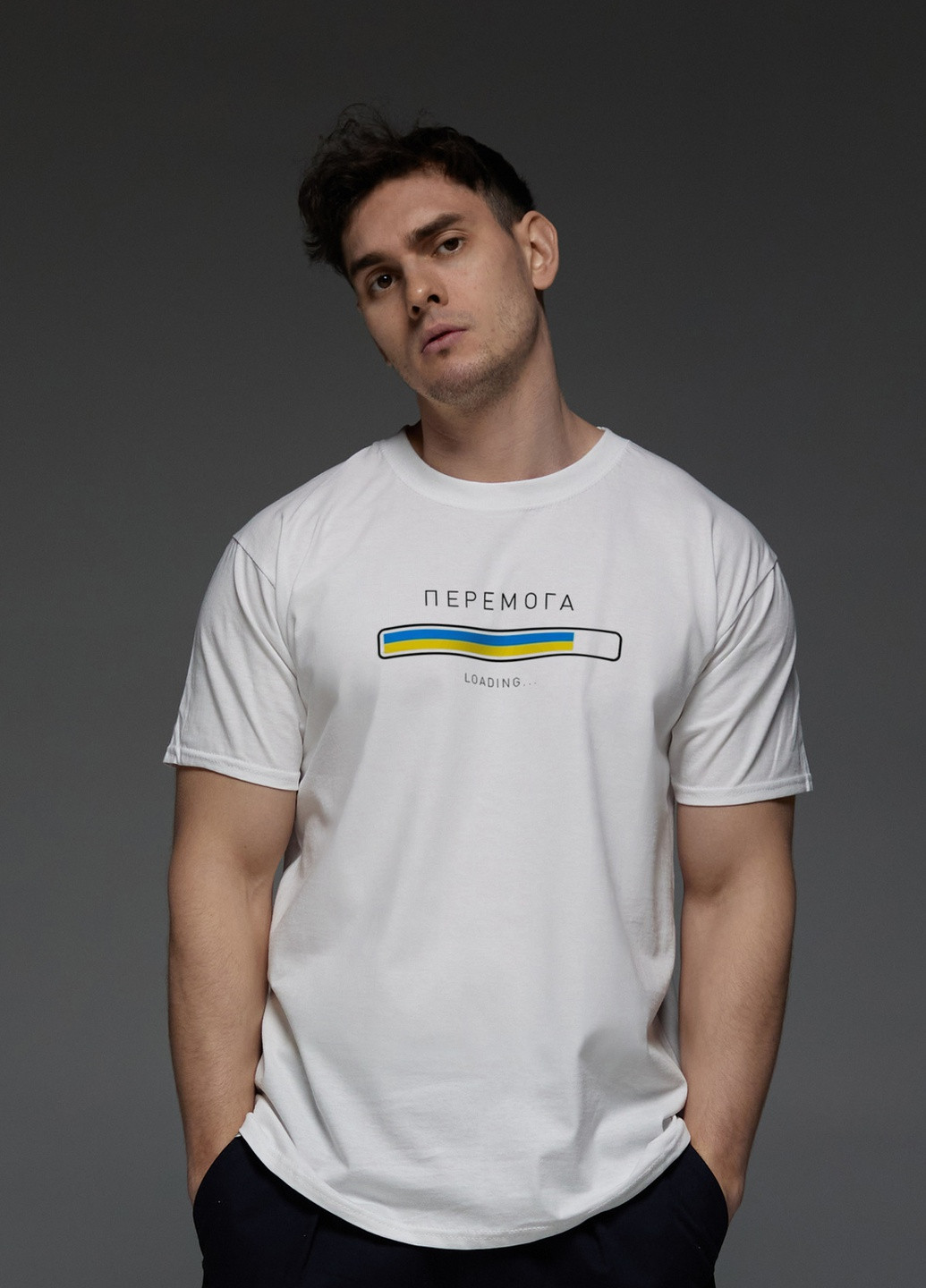 Белая футболка мужская белая " перемога loading" Aspirine