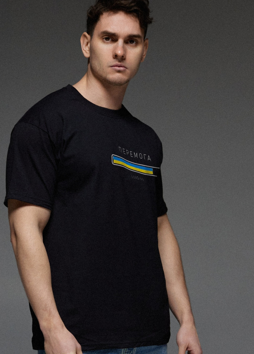 Черная футболка мужская черная "перемога loading" Aspirine
