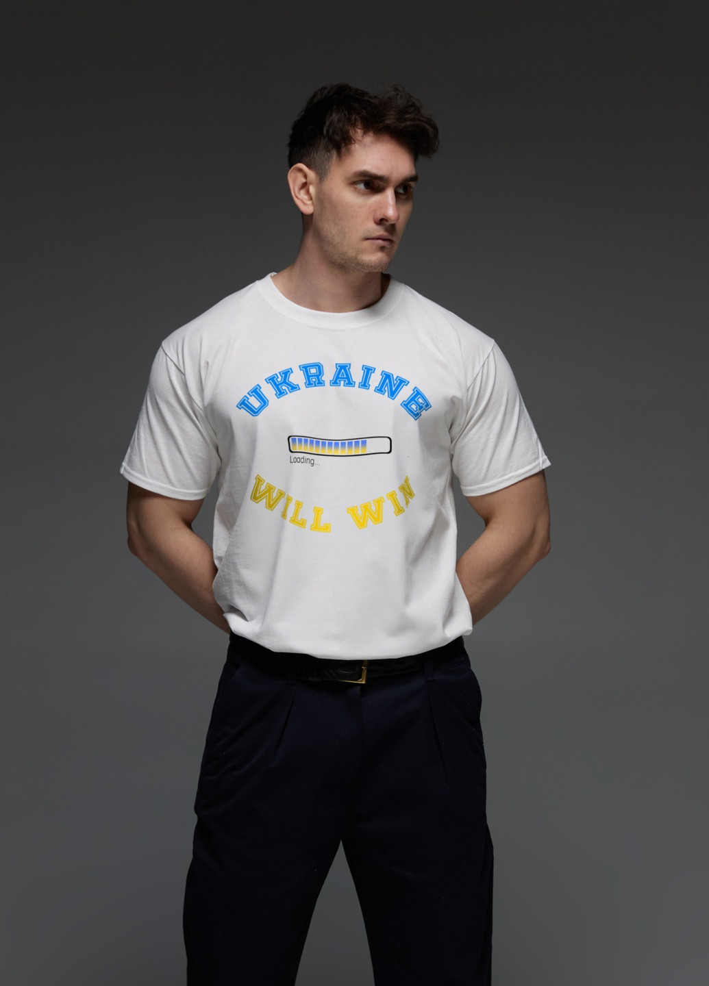 Белая футболка мужская белая "ukraine will win" Aspirine