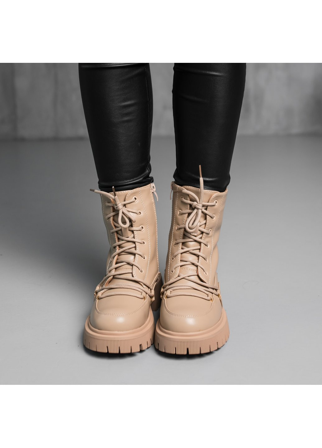 Зимние ботинки женские зимние echo 3879 235 бежевый Fashion из искусственной кожи