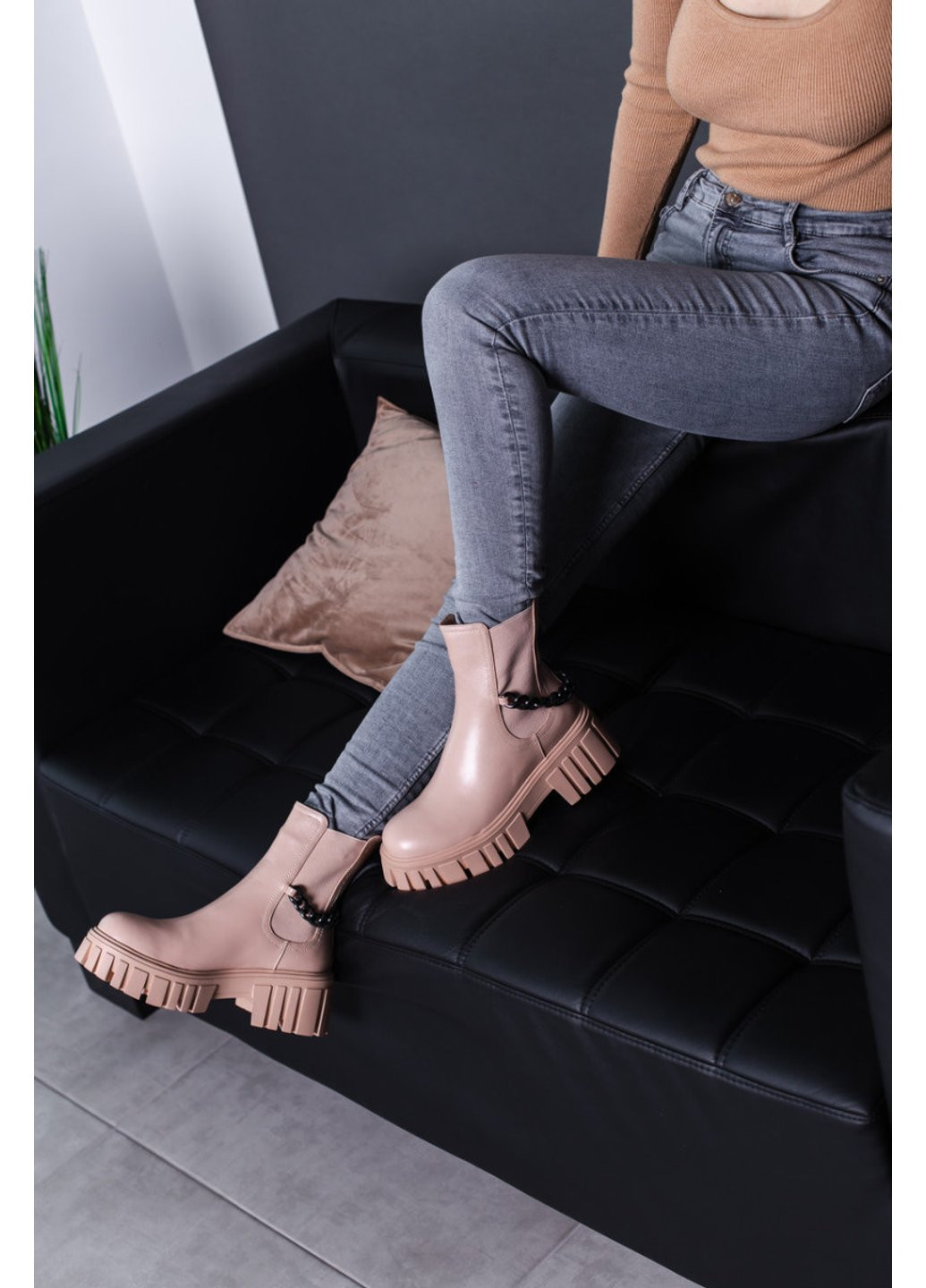 Осенние ботинки женские leith 3466 245 бежевый Fashion из искусственной кожи