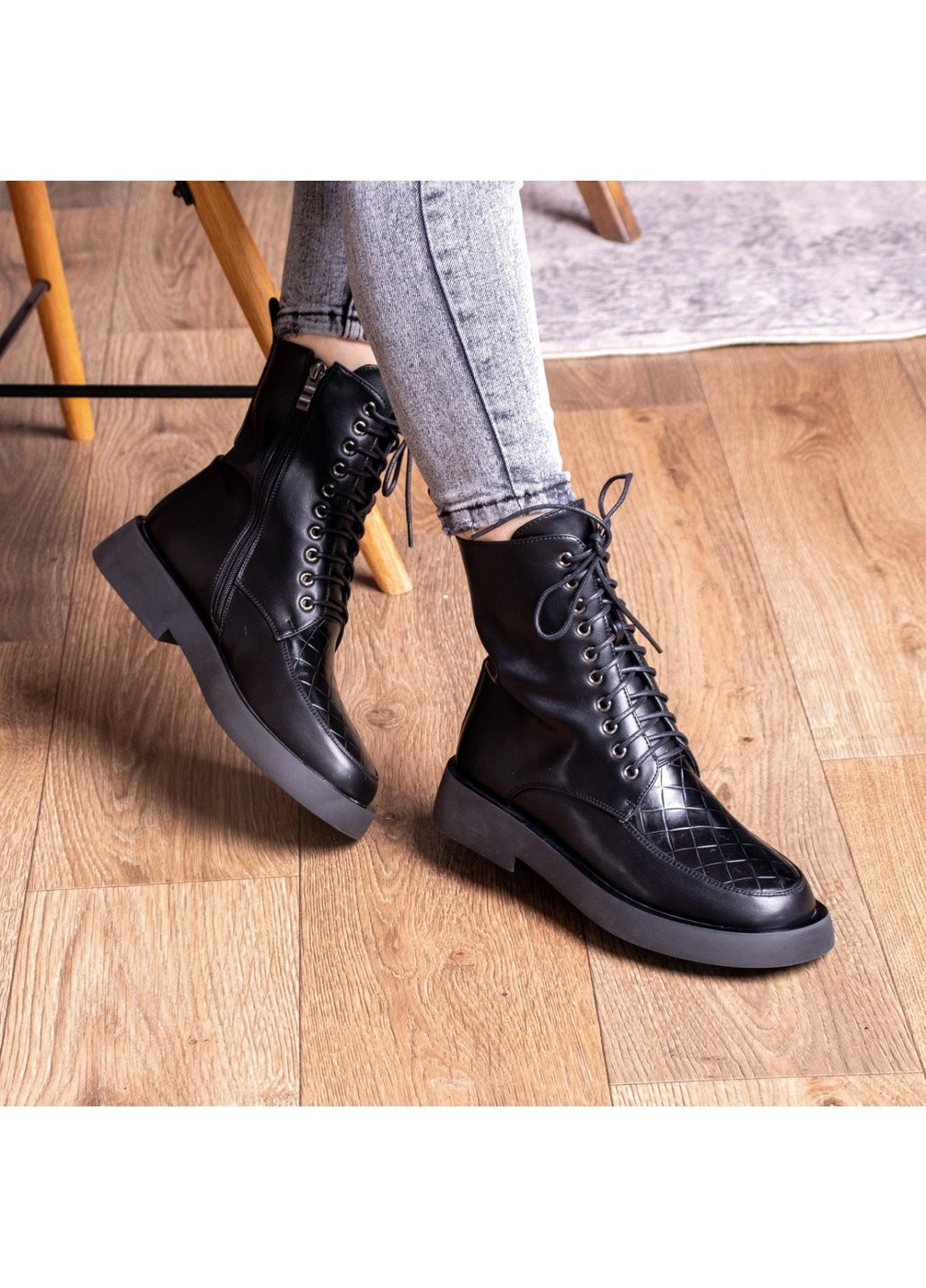 Осенние ботинки женские tootsie 2409 235 черный Fashion из искусственной кожи