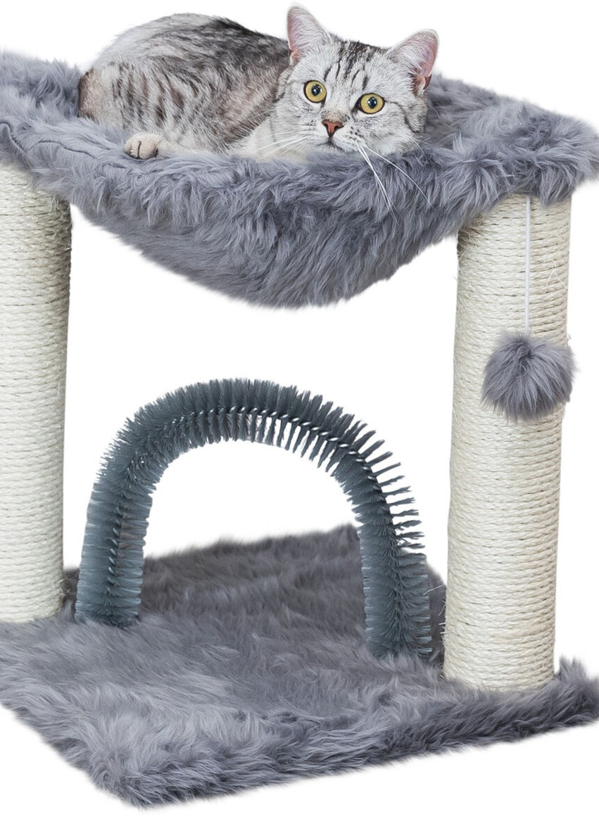 Дряпка для котів Baza зі щіткою сизаль/плюш сірий, 41*41*50 см Trixie (257960765)