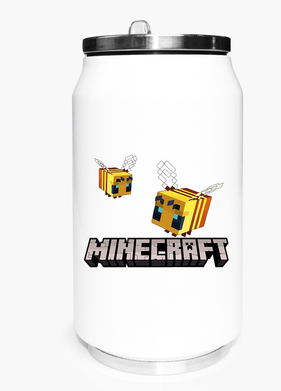Термокружка термобанка з нержавіючої сталі Майнкрафт Білого (Minecraft Bee logo) 350 мл (31091-3613-350) MobiPrint (257517274)