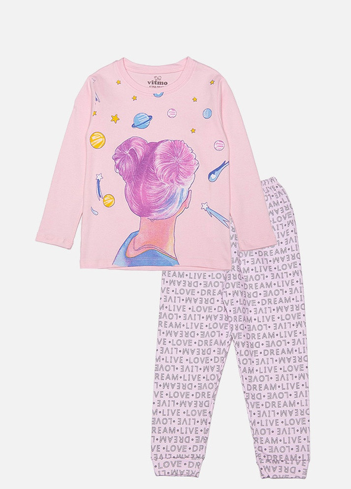 Розовая всесезон пижама длинная рувка для девочки. Vitmo