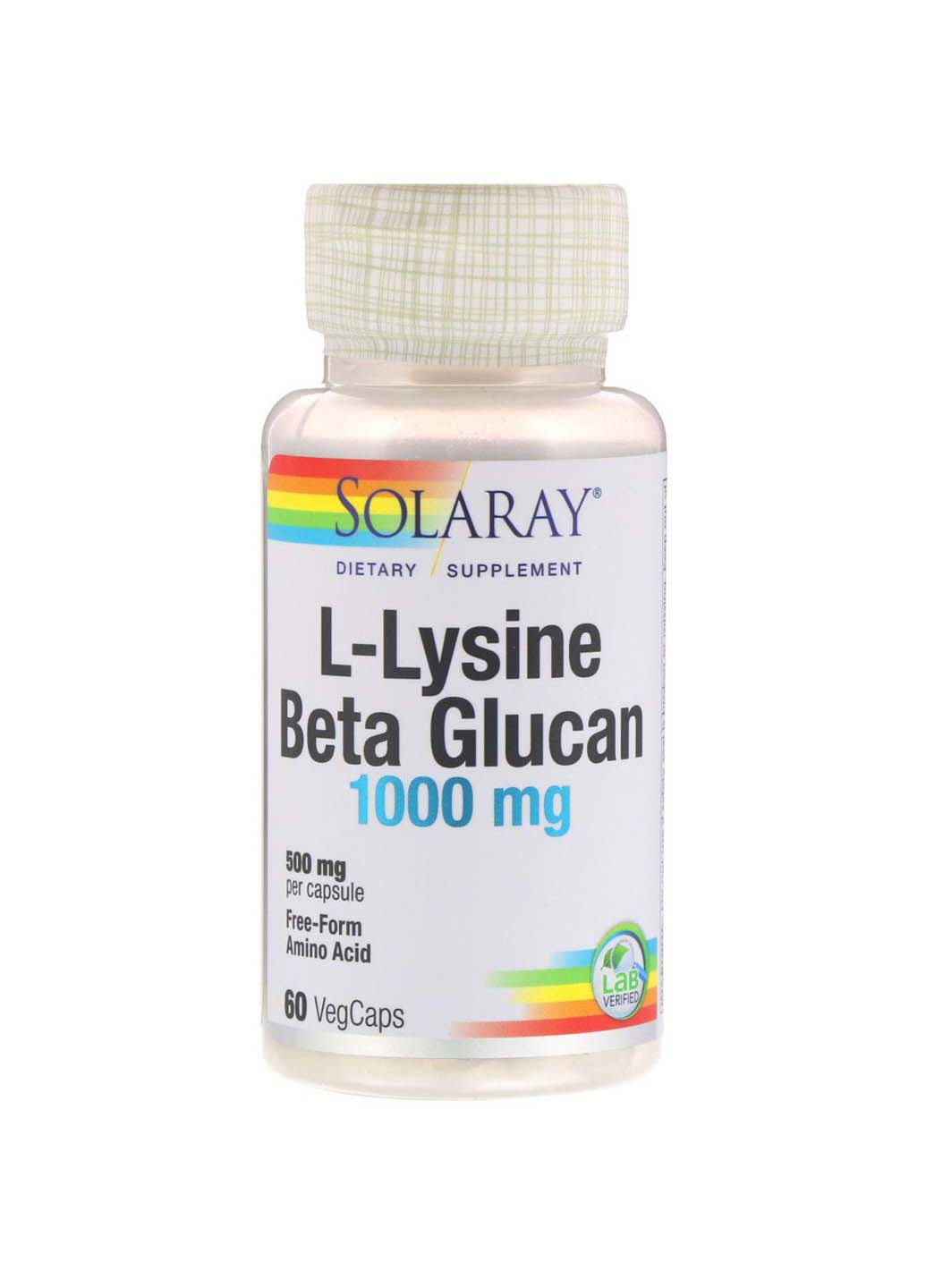 Лізин та бета-глюкан, 1000 мг 60 капсул Solaray (257559873)