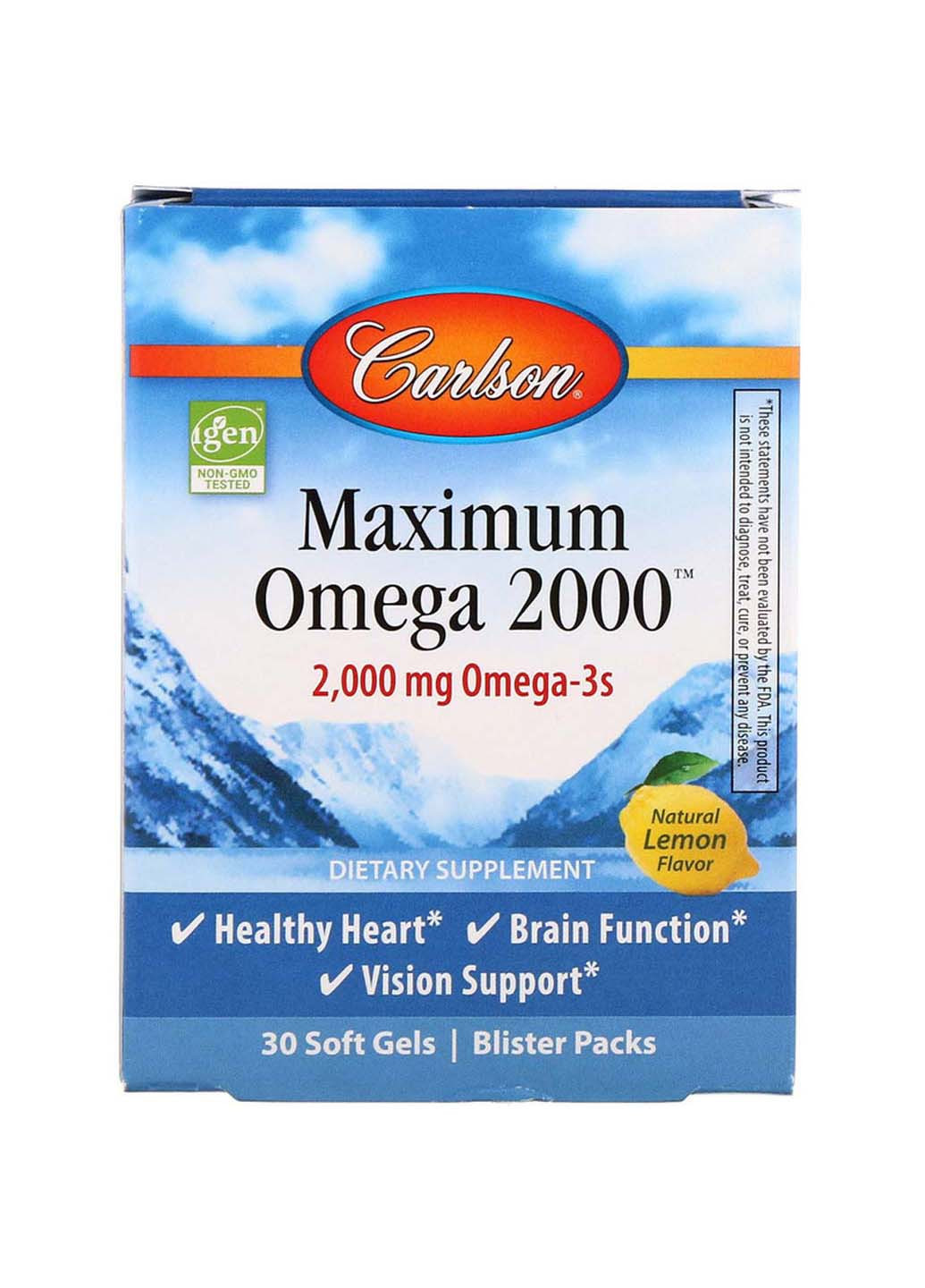 Омега з натуральним смаком лимона Maximum Omega 2000 2000 мг 30 гелевих капсул Carlson Labs (257559871)