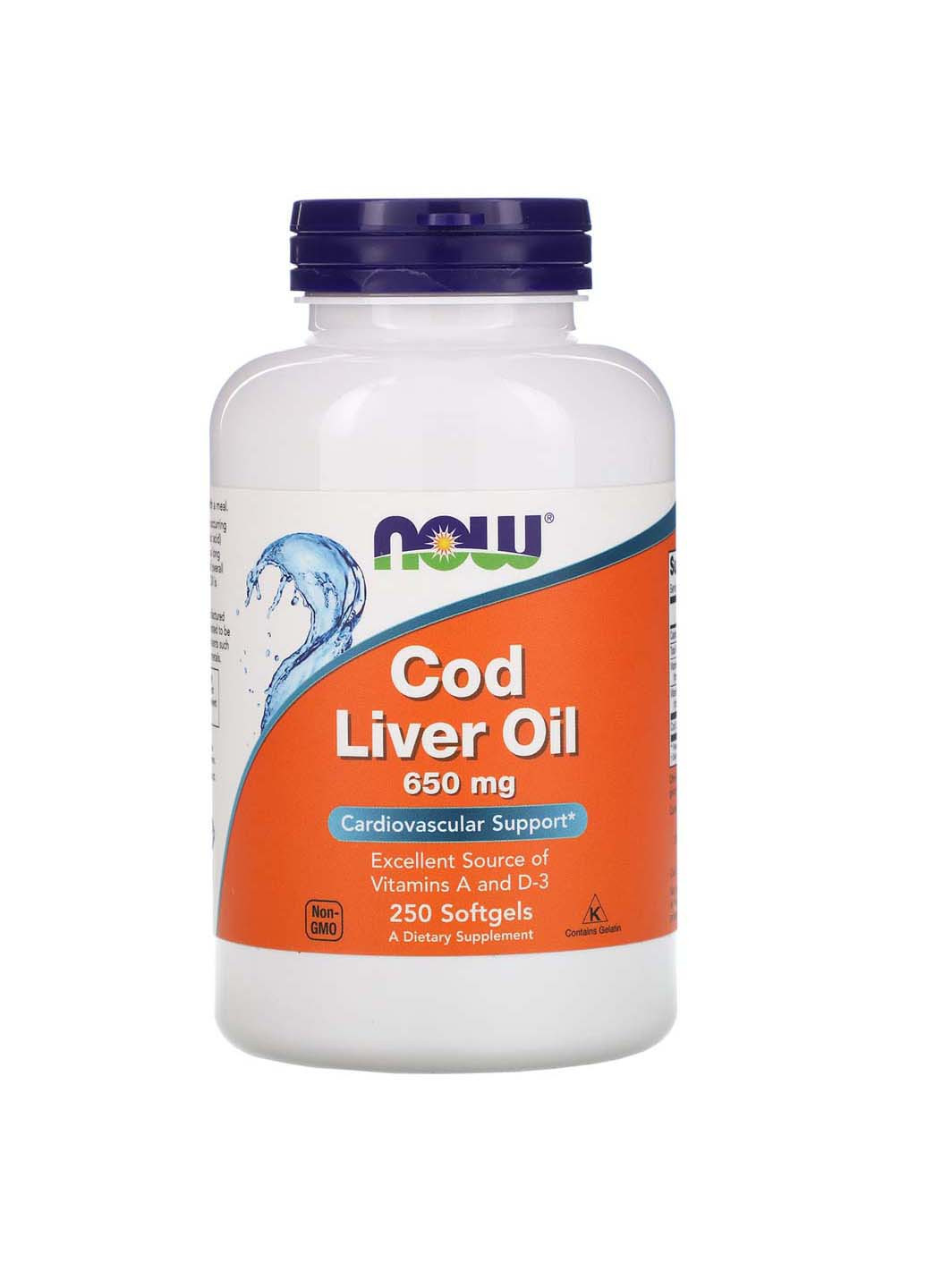 Риб'ячий жир із печінки тріски Cod Liver Oil 650 мг 250 гелевих капсул Now Foods (257559809)