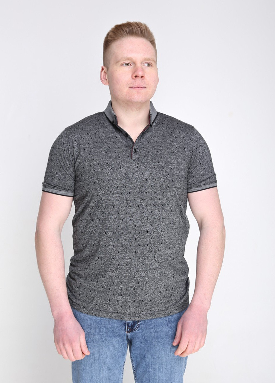 Серая футболка-поло мужское серое тонкое в ромбик для мужчин MCS