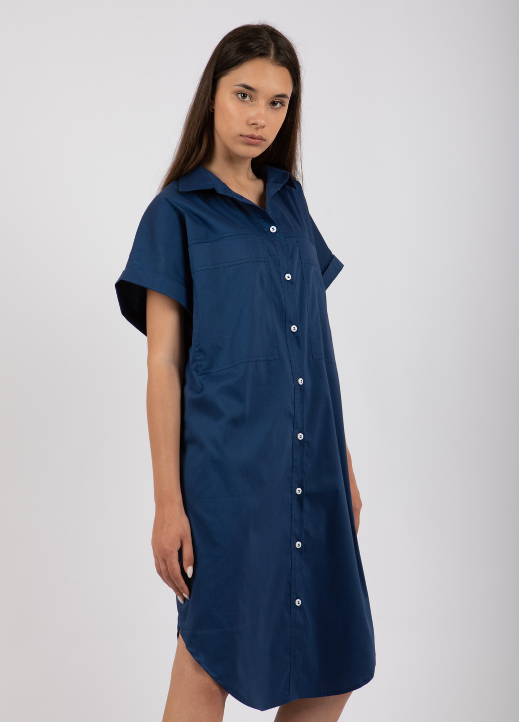 Синя повсякденний оверсайз бавовняна сукня-сорочка 700000004 Merlini однотонна