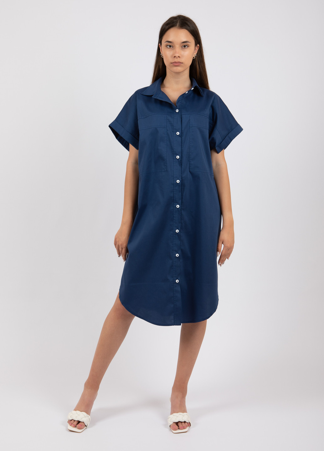 Синее повседневный оверсайз хлопковое платье-рубашка 700000004 Merlini однотонное