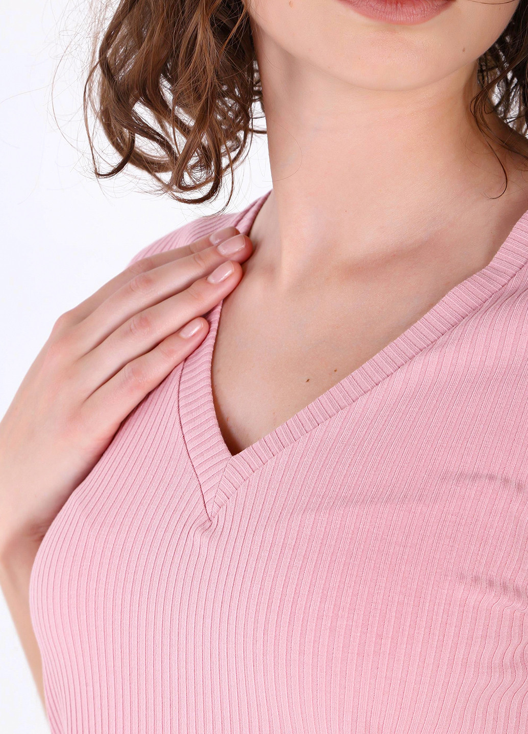Розовая летняя легкая футболка женская в рубчик 800000026 с коротким рукавом Merlini Корунья