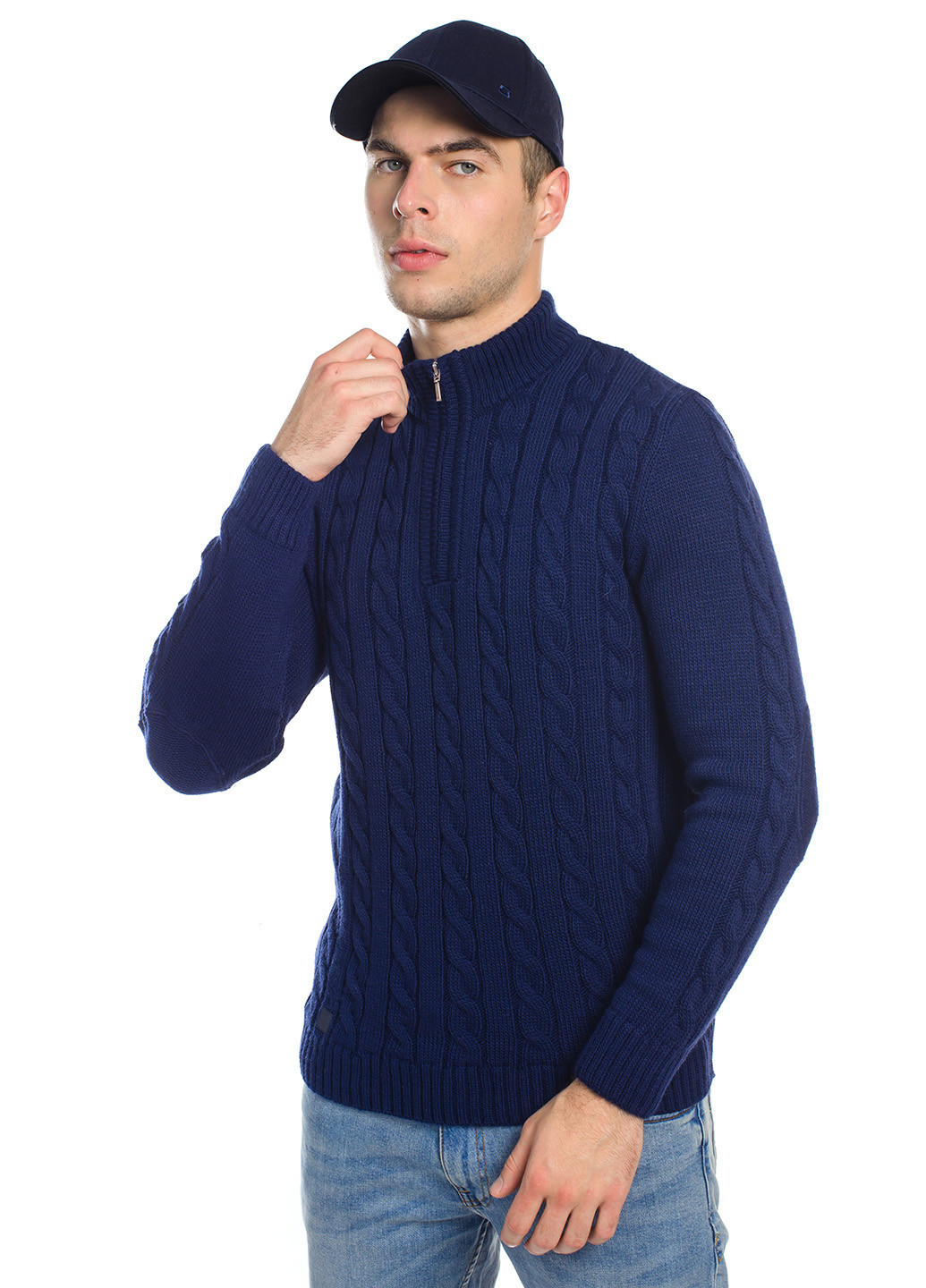 Темно-синий теплый свитер с молнией SVTR