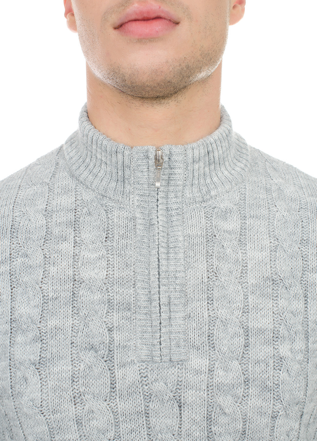 Світло-сірий теплий светр з блискавкою SVTR