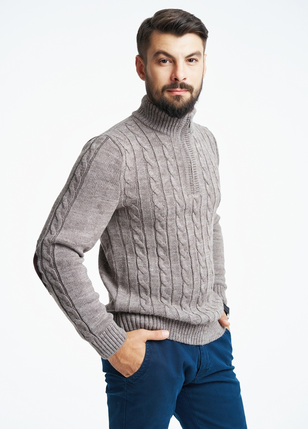 Кофейный теплый свитер с молнией SVTR