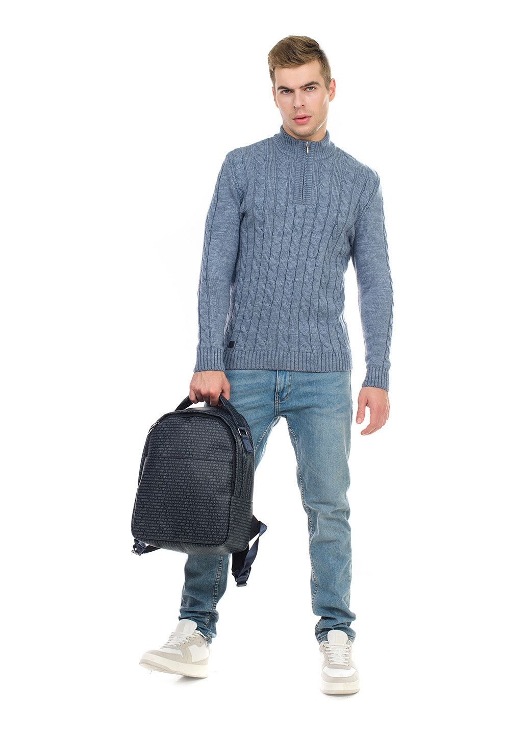 Серо-голубой теплый свитер с молнией SVTR