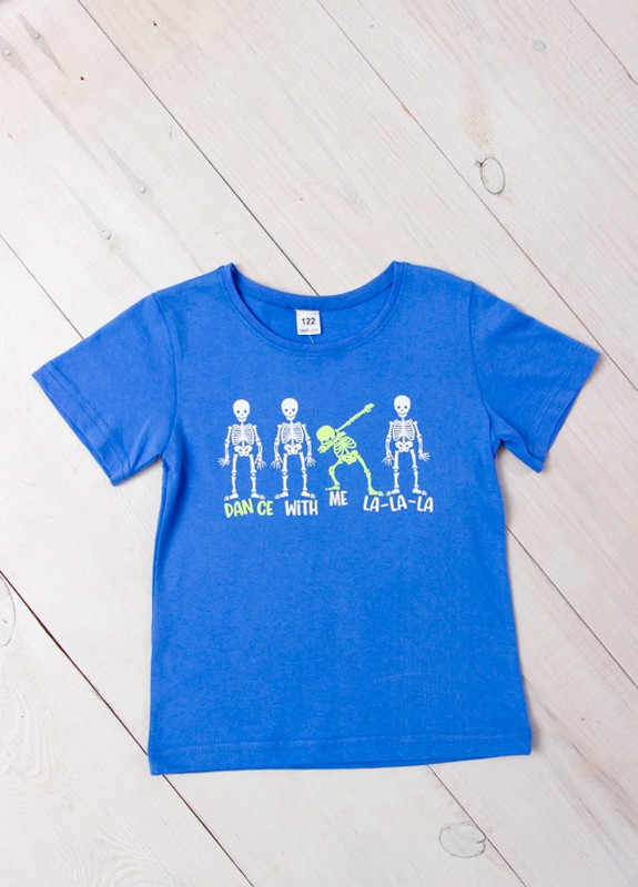 Синя літня футболка для хлопчика р. 134 скелетики (джинс) носи своє (6021-001-33-1-4-v5) Носи своє