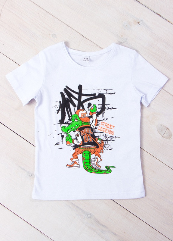Біла літня футболка для хлопчика р. 128 білий (крокодил) носи своє (6021-001-33-1-4-v12) Носи своє