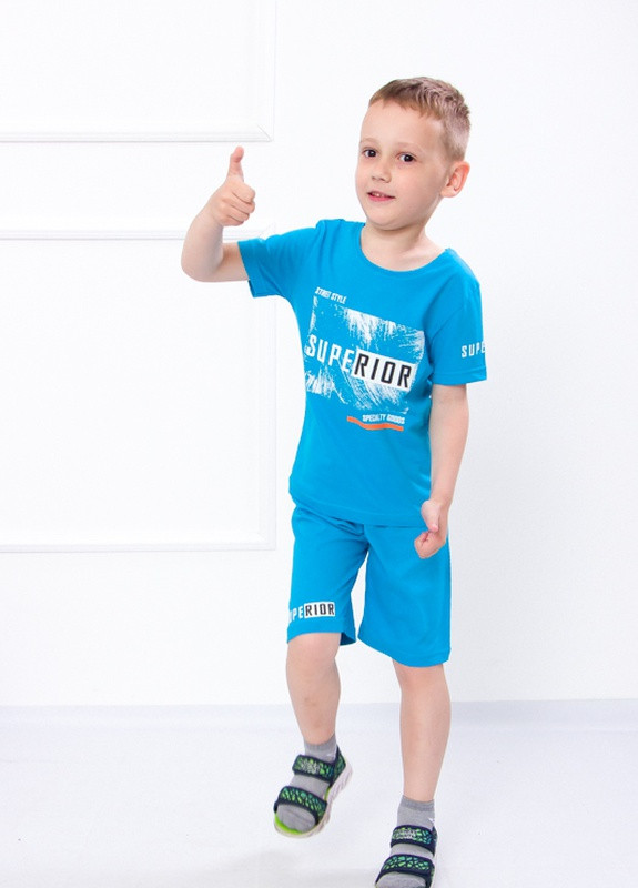 Блакитний літній комплект для хлопчика (футболка+шорти) бірюзовий носи своє (p-5935-74316) Носи своє