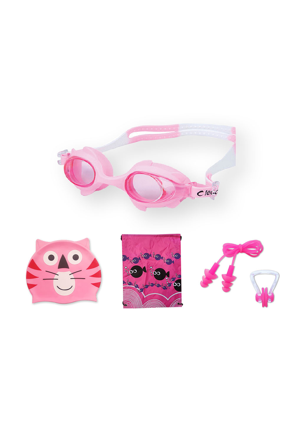 Набор детский для плавания, детские очки, силиконовая шапочка, беруши и зажим для носа, сумка для вещей в бассейн No Brand (257608096)