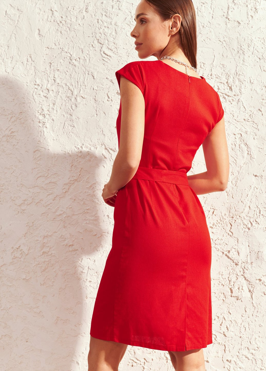 Красное повседневный однотонное льняное платье Gepur однотонное