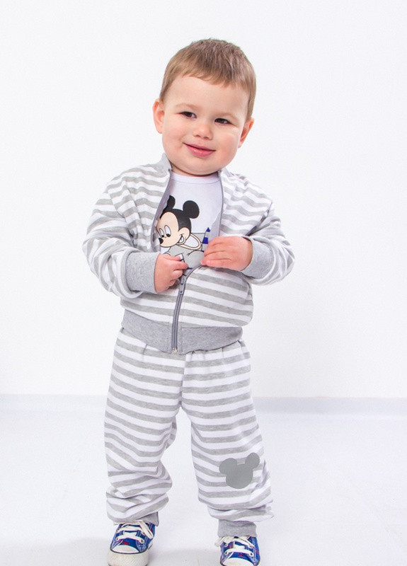 Сірий демісезонний комплект ясельний для хлопчика (кофтинка+штанці+боді) смужка (сірий) носи своє (p-7803-93262) Носи своє