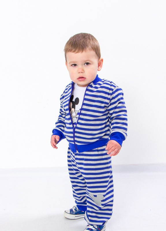 Синій демісезонний комплект ясельний для хлопчика (кофтинка+штанці+боді) смужка (електрик) носи своє (p-7803-93261) Носи своє