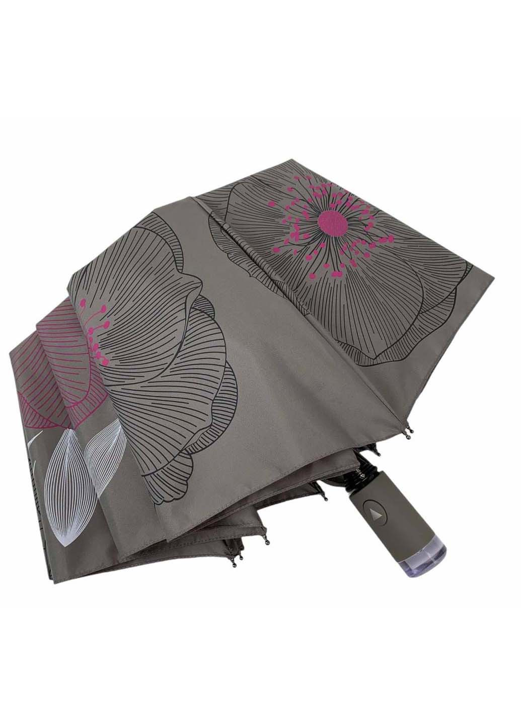 Жіночий складний парасолька-напівавтомат з принтом квітів Flagman складний сіра