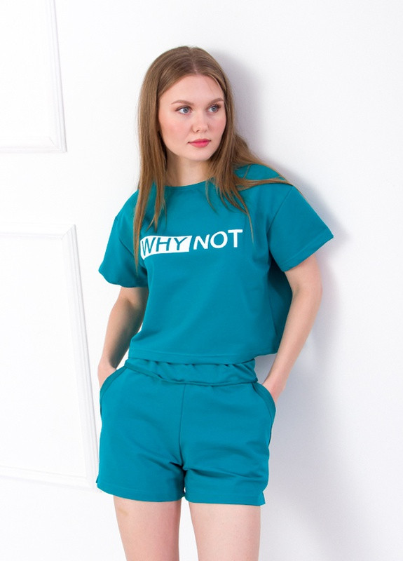 Зелений демісезонний комплект жіночий (футболка+шорти) морська хвиля носи своє (p-6230-76613) Носи своє
