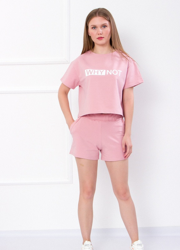 Рожевий демісезонний комплект жіночий (футболка, шорти) пудра носи своє (p-6230-76606) Носи своє