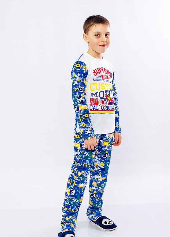 Синяя всесезон пижама для мальчика мотоцикл, (p-4501-46021) Носи своє