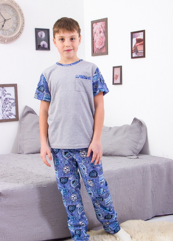 Синя всесезон піжама для хлопчика (підліткова) нашивки носи своє (p-5799-98833) Носи своє