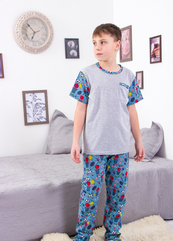 Синяя всесезон піжама для хлопчика (підліткова) м'ячики носи своє (p-5799-98827) Носи своє