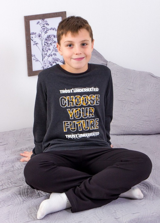 Сіра всесезон піжама для хлопчика (підліткова) антрацит+чорний носи своє (p-4493-96426) Носи своє