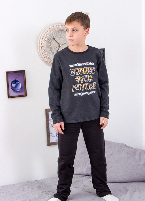 Сіра всесезон піжама для хлопчика (підліткова) антрацит+чорний носи своє (p-4493-96426) Носи своє