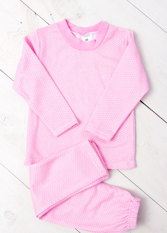 Розовая всесезон пижама для девочки (тепла) горох на рожевому (p-4053-101906) Носи своє