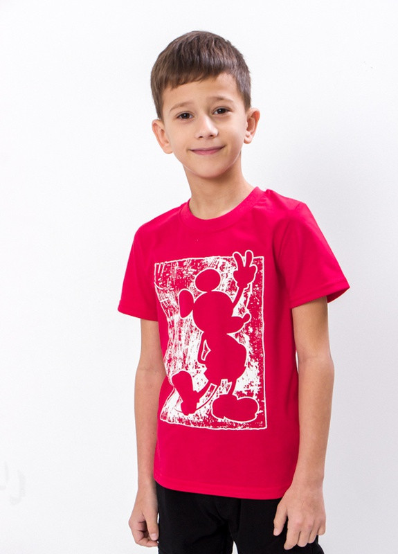Розовая летняя футболка для хлопчика червоний (міккі) носи своє (p-3471-103065) Носи своє
