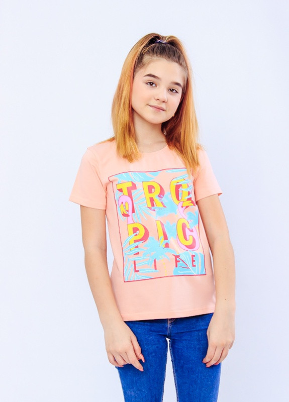 Розовая летняя футболка для дівчинки (підліткова) персик носи своє (p-3841-44520) Носи своє
