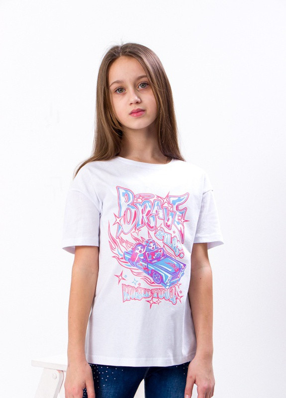 Белая летняя футболка для девочки (подростковая) (brave) (p-9820-104403) Носи своє