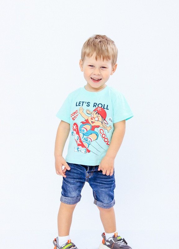 Голубая летняя футболка для мальчика ментол (p-5930-33316) Носи своє