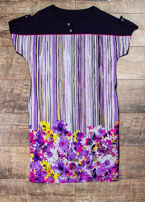 Фиолетовое повседневный платье женская бузкова смужка, цветы (p-3312-48455) Носи своє однотонное