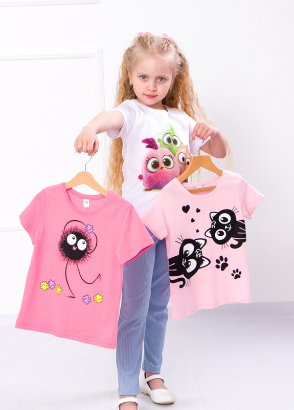 Розовая летняя набір футболок для дівчинки (3шт.) angry birds носи своє (p-4746-71738) Носи своє
