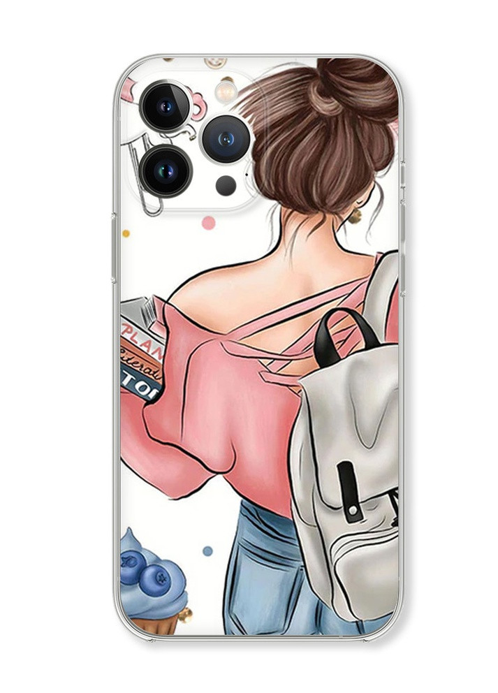 Чехол с защитой камеры на iPhone 14 Pro Max :: Девушка с рюкзаком принт 30 Creative (257626489)