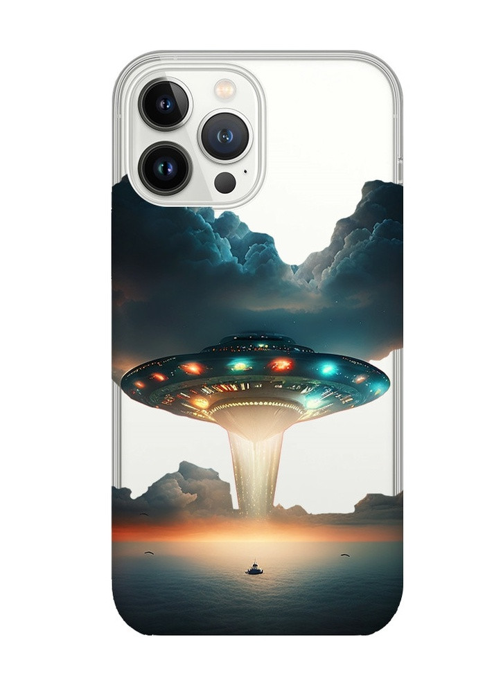 Прозрачный чехол с защитой камеры на iPhone 14 Pro Max :: Тарелка UFO (принт 241) Creative (257626383)