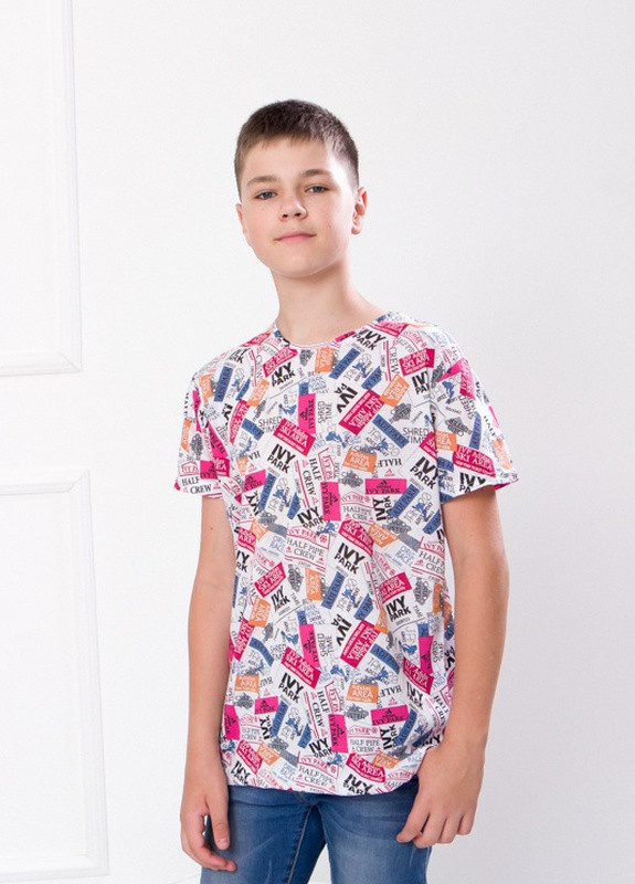 Рожева літня футболка для хлопчика "принт" (підліткова) газета різнокольорова носи своє (p-2471-78259) Носи своє