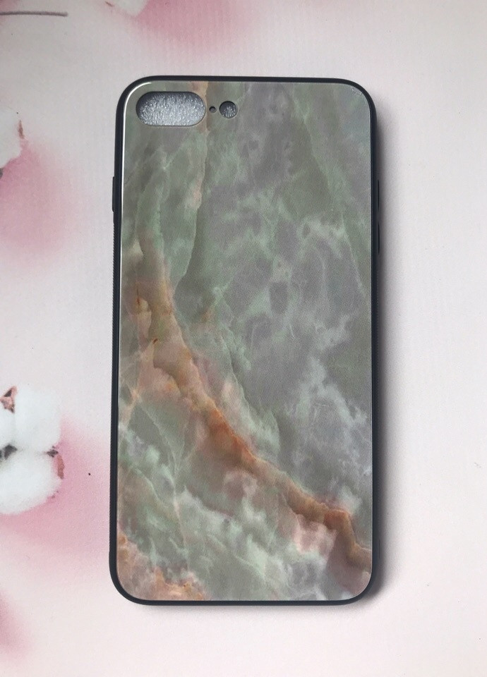 Силиконовый чехол Glass case со стеклянной задней панелью для Apple iPhone 7 Plus iPhone 8 Plus Мрамор Оникс Creative (257628560)