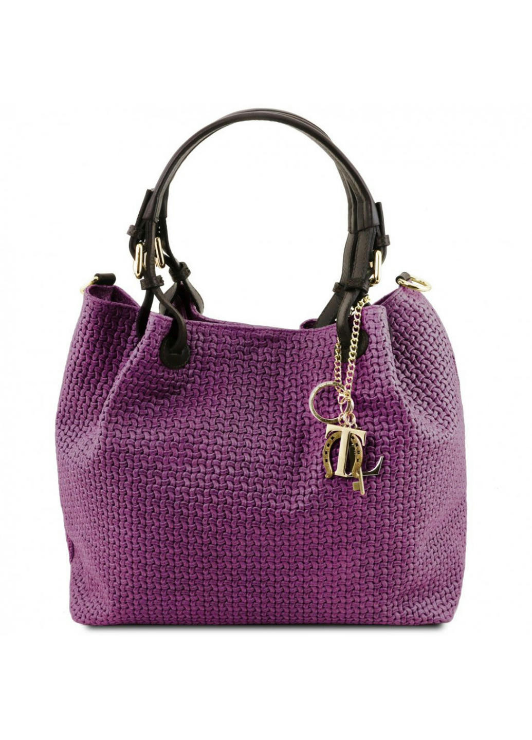 Шкіряна сумка-шоппер KeyLuck з плетеним тісненням Tuscany TL141573 (Фіолетовий) Tuscany Leather (257656936)