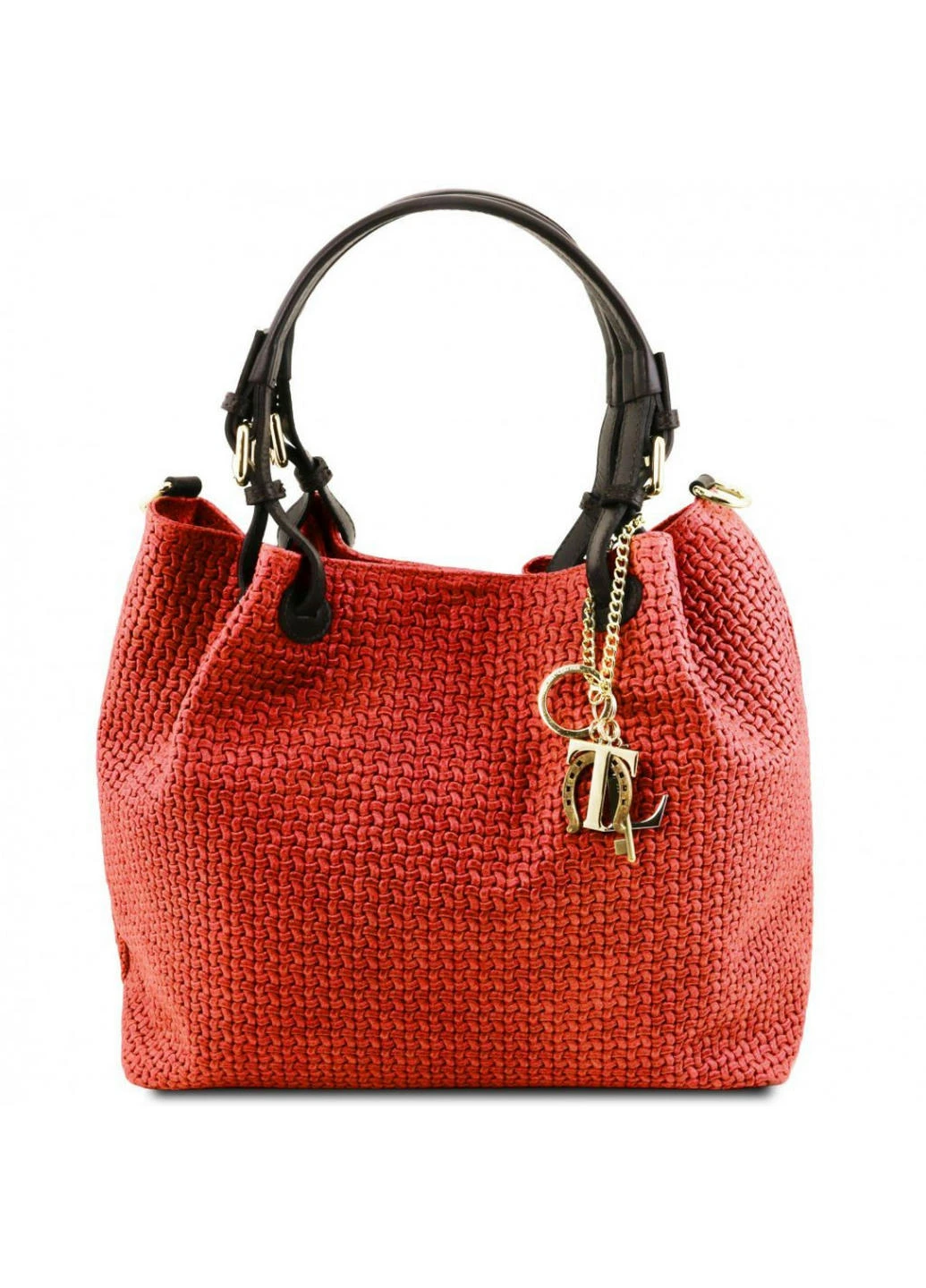 Кожаная сумка-шоппер KeyLuck с плетеным теснением Tuscany TL141573 (Lipstick Red) Tuscany Leather (257657407)