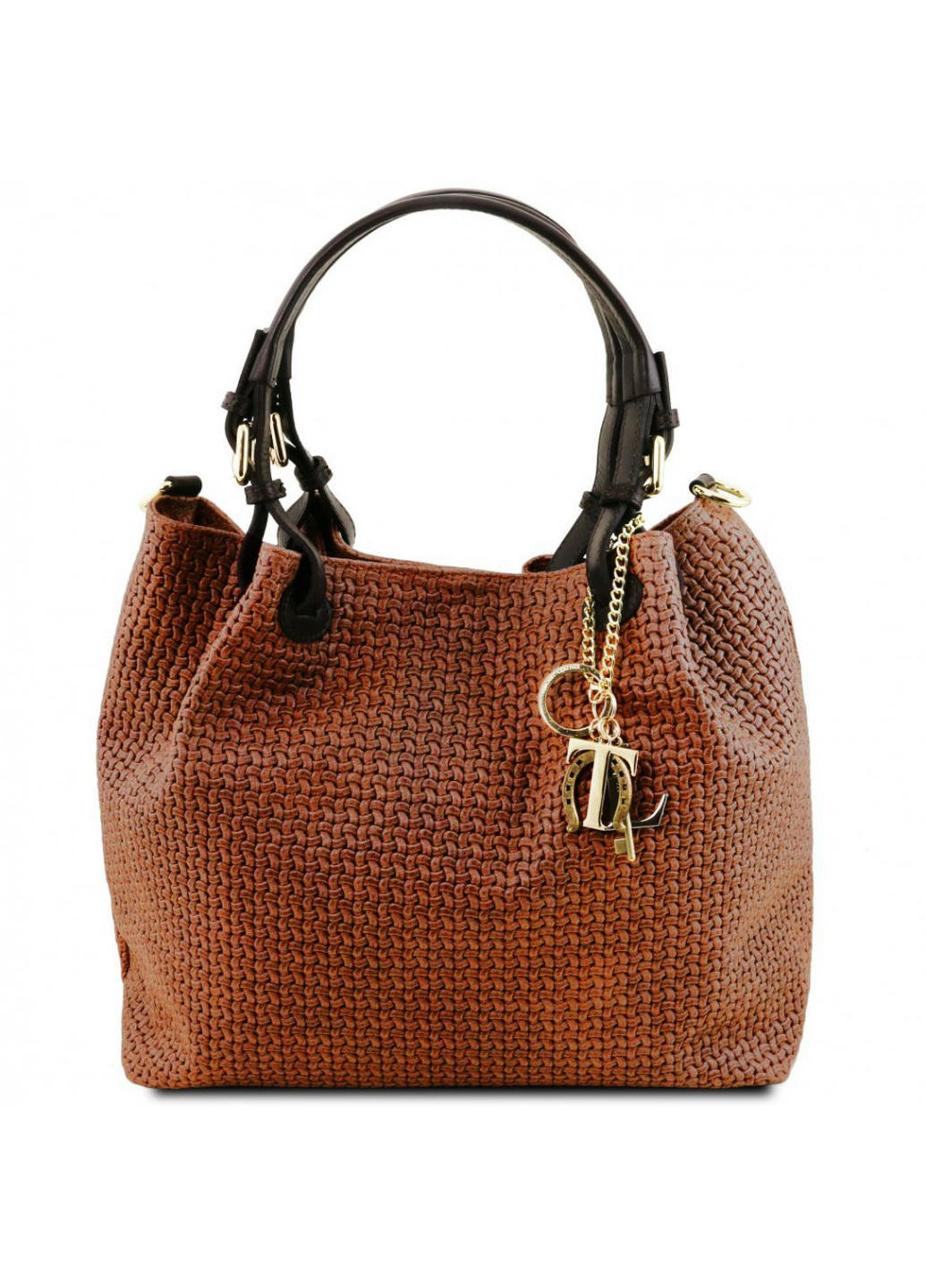 Шкіряна сумка-шоппер KeyLuck з плетеним тісненням Tuscany TL141573 (Cinnamon) Tuscany Leather (257657002)